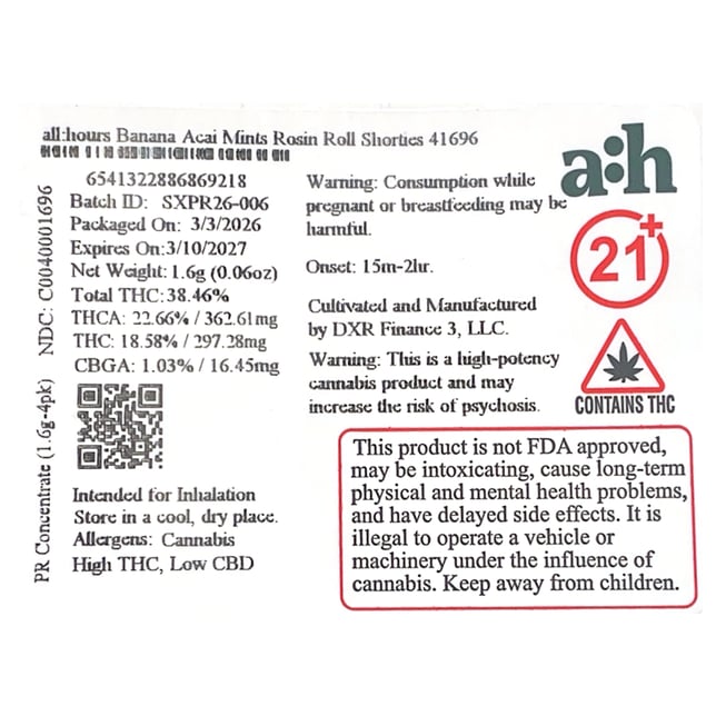 all:hours - Banana Acai Mints (S) Rosin Roll Shorties 4pk (1.6g) C0040001696 - Image 2 all:hours - Banana Acai Mints (S) Rosin Roll Shorties 4pk (1.6g) C0040001696 - Image 2