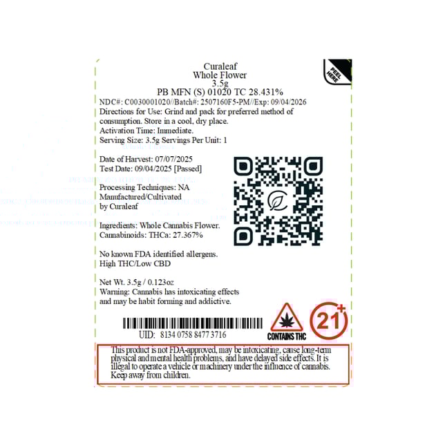 Curaleaf - PB MFN (S) Flower C0030001020 *NP - Image 4 Curaleaf - PB MFN (S) Flower C0030001020 *NP - Image 4