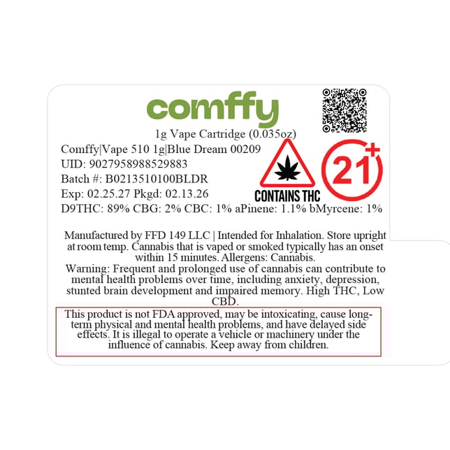 Comffy  Blue Dream (H) Vape Cartridge  C0140000209 - Image 2