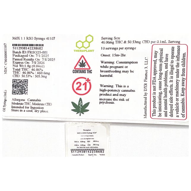 Theraplant - 360X 1:1 RSO Syringe (1mL) C0040001107 - Image 2