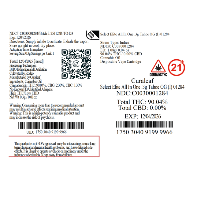 Select - Tahoe OG (I) Elite All In One (0.3g) C0030001284 - Image 2