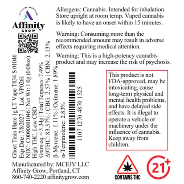 Affinity Grow Ghost Train Haze (S) LT Vape Cartridge C0090001046 - Image 2