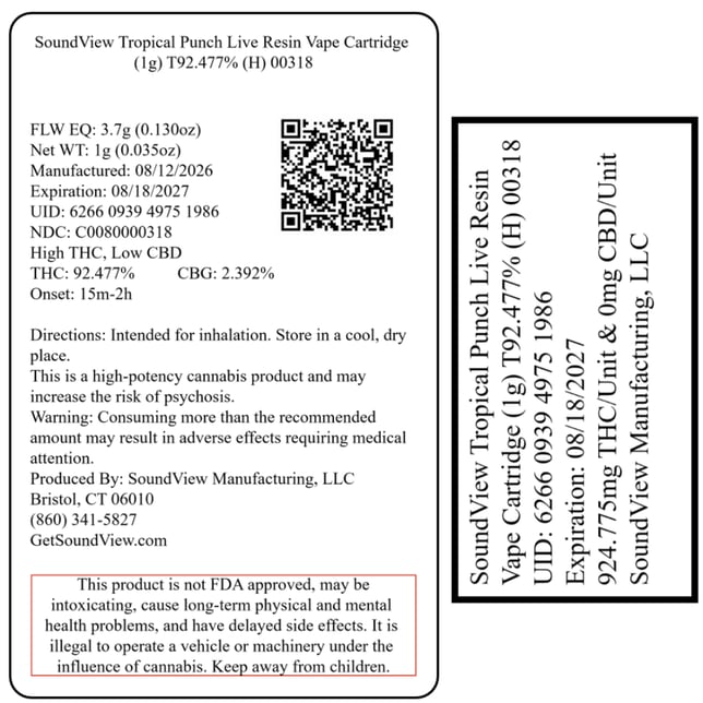 SoundView Tropical Punch (H) Live Resin Vape Cartridge C0080000294 - Image 2