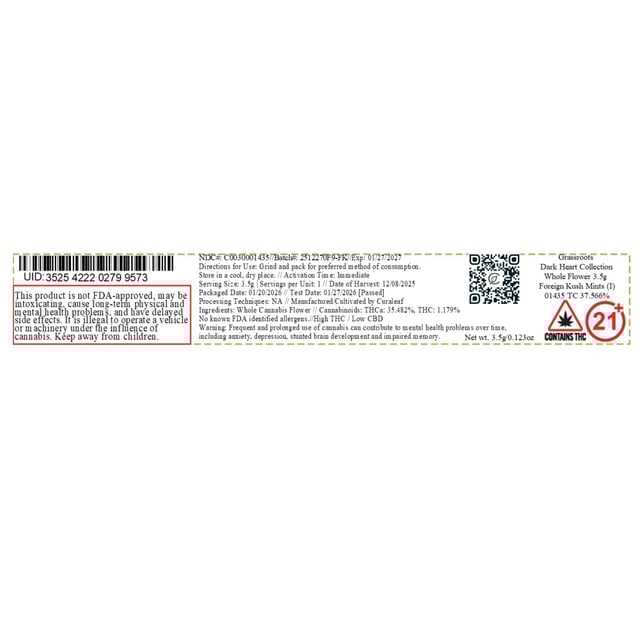 Grassroots - Foreign Kush Mints (I) Flower  C0030001435 - Image 5