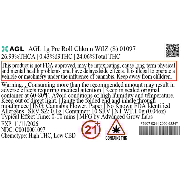 AGL - Chkn n WflZ (S) 1g Pre-Roll 1pk (1g) C0010001097 - Image 3 AGL - Chkn n WflZ (S) 1g Pre-Roll 1pk (1g) C0010001097 - Image 3