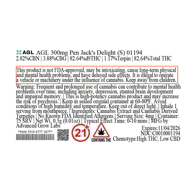 AGL - Jack's Delight (S) Disposable Vape (0.3g) C0010001194 - Image 3