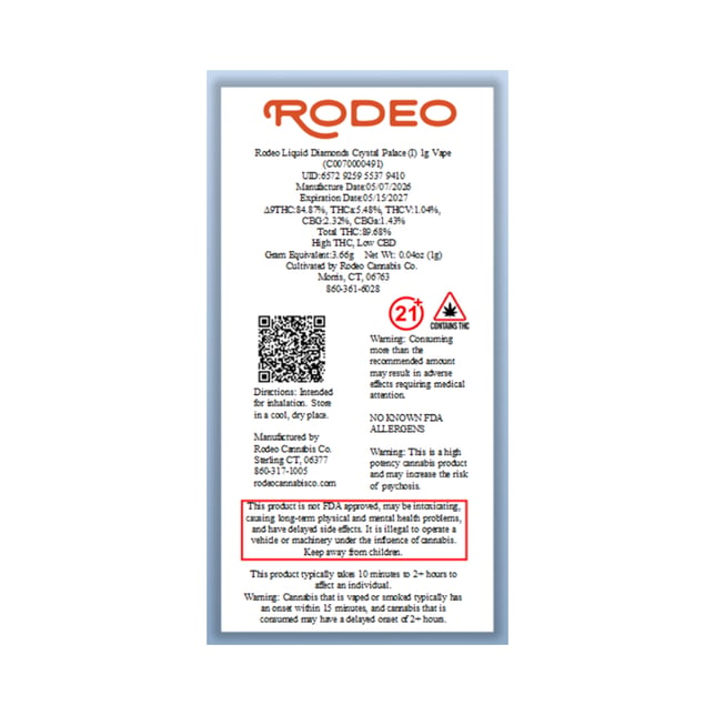 Rodeo Cannabis  Crystal Palace (I) Liquid Diamonds Vape Cartridge  C0070000491 - Image 2