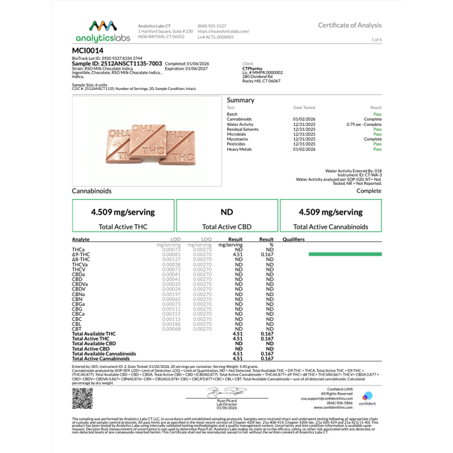 Encore - Milk (I) RSO Chocolate (9.02mg 10pk) C0020026730 - Image 3