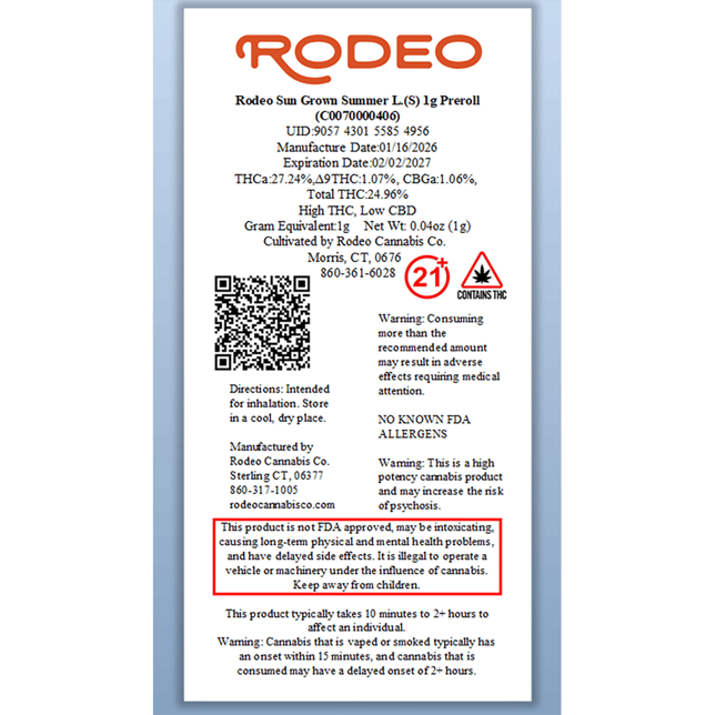Rodeo Cannabis - Summer L. (S) 1g Pre-Roll 1pk (1g) C0070000406 - Image 2