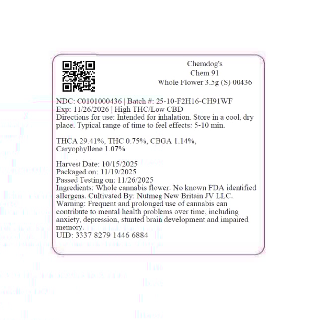 BRIX Cannabis - Chem 91 (S) Flower  C0101000436 - Image 2