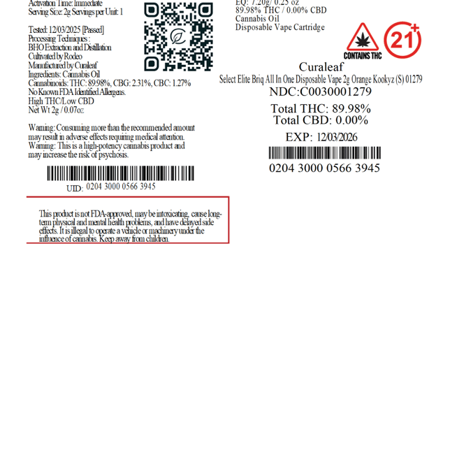 Select - Orange Kookyz (S) BRIQ Disposable Vape (2g) C0030001279 - Image 2