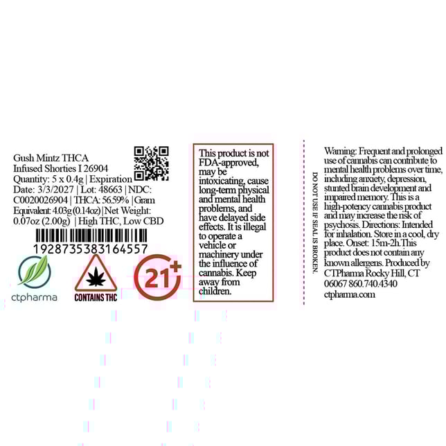 CTPharma - Gush Mintz (I) THCA Infused Shorties 5pk (2g) C0020026904 - Image 2