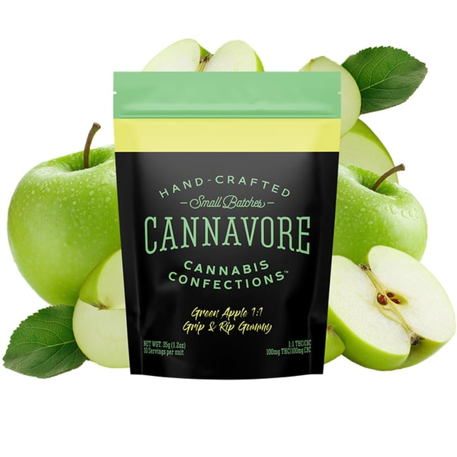 Cannavore Gummy 1:1 Green Apple [Multi Dose] (100mg THC/100mg CBC) - Image 2