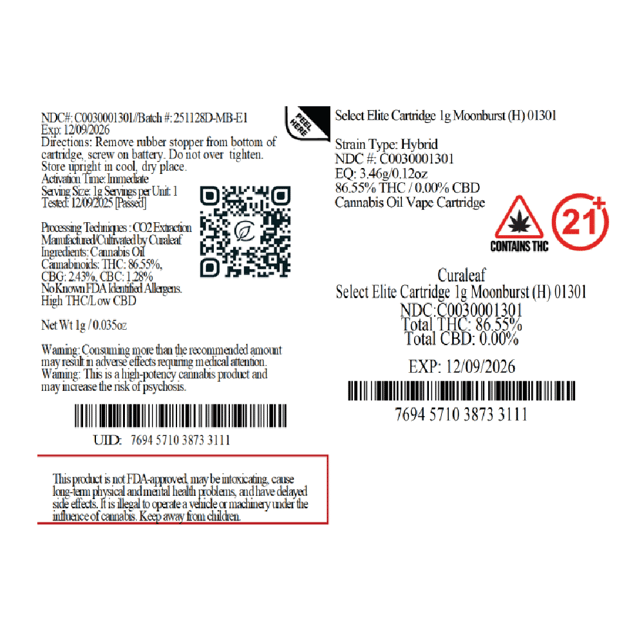 Select Moonburst (H) Elite Vape Cartridge C0030001301 - Image 3 Select Moonburst (H) Elite Vape Cartridge C0030001301 - Image 3