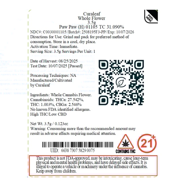 Curaleaf - Paw Paw (H) Flower  C0030001105 - Image 2