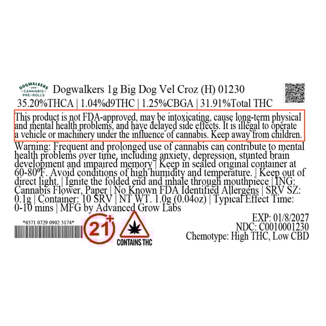 Dogwalkers - Vel Croz (H) 1g Pre-Roll 1pk (1g) C0010001230 - Image 3