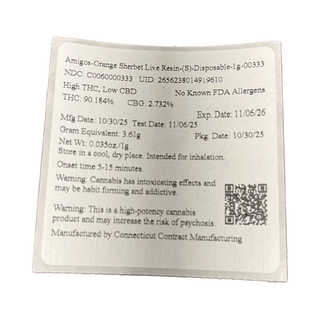 Amigos - Orange Sherbet (S) Live Resin Disposable Vape (1g) C0060000333 - Image 5