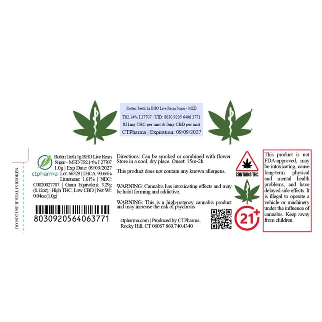 CTPharma Rotten Teeth (I) BHO Live Resin Sugar C0020027707 - Image 2