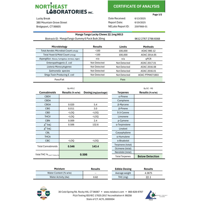 Lucky Break - Mango Tango (H) Lucky Chews (22.1mg 6pk) C0130000013 - Image 3
