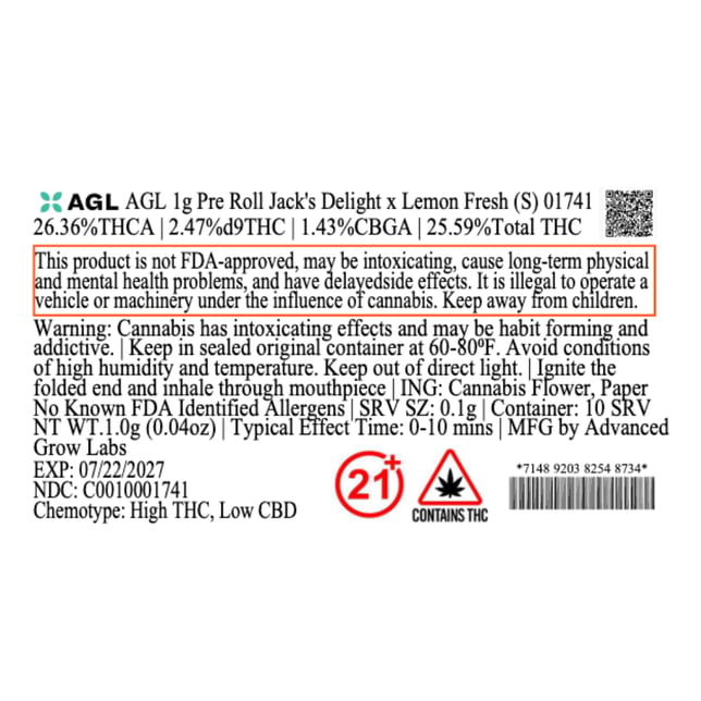 AGL - Jack's Delight x Lemon Fresh (S) 1g Pre-Roll 1pk (1g) C0010001741 - Image 3