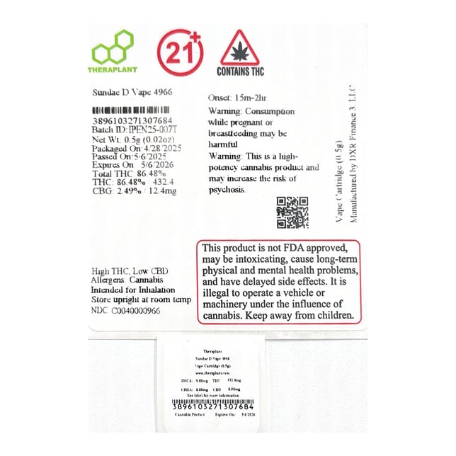 Theraplant  Sundae D (I) Vape Cartridge  C0040000966 - Image 2