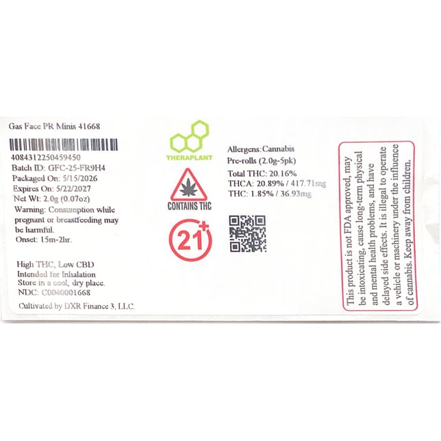 Theraplant - Gas Face (H) 0.4g Pre-Rolls 5pk (2g) C0040001668 - Image 2
