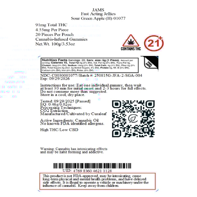 JAMS - Sour Green Apple (H) Fast Acting Jellies (4.55mg 20pk) C0030001077 - Image 2 JAMS - Sour Green Apple (H) Fast Acting Jellies (4.55mg 20pk) C0030001077 - Image 2