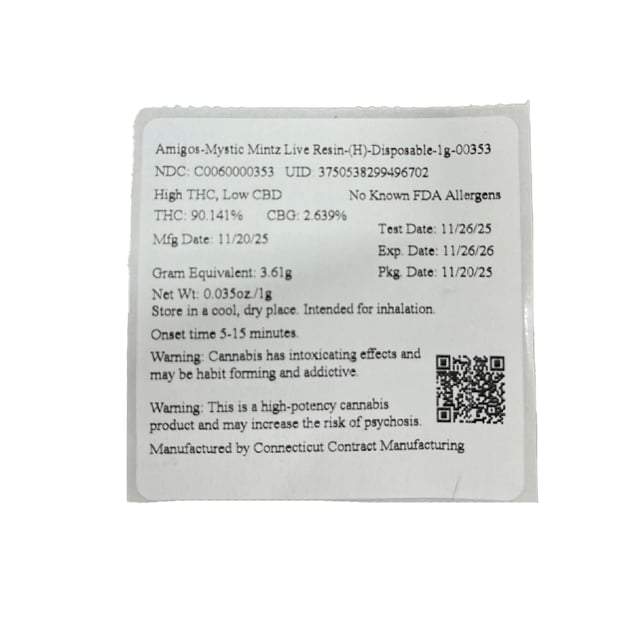 Amigos - Mystic Mintz (H) Live Resin Disposable Vape (1g) C0060000353 - Image 5 Amigos - Mystic Mintz (H) Live Resin Disposable Vape (1g) C0060000353 - Image 5
