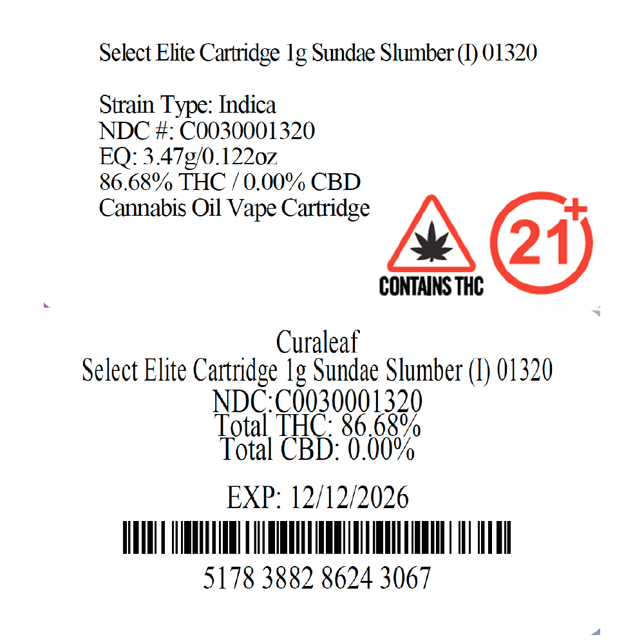 Select  Sundae Slumber (I) Elite Vape Cartridge  C0030001320 - Image 3