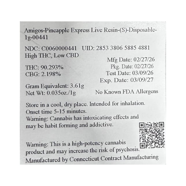 Amigos - Pineapple Express (S) Live Resin Disposable Vape (1g) C0060000441 - Image 5 Amigos - Pineapple Express (S) Live Resin Disposable Vape (1g) C0060000441 - Image 5