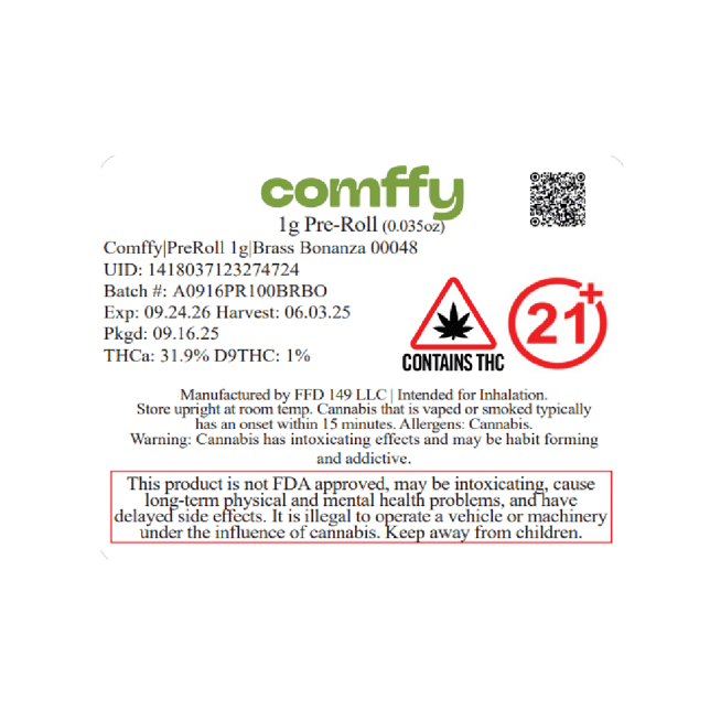 Comffy - Brass Bonanza (S) 1g Pre-Roll 1pk (1g) C0140000048 - Image 2