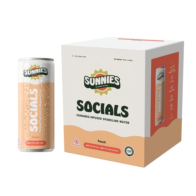 Socials - Peach Sparkling Water - 4pk - 40mg - Image 1 Socials - Peach Sparkling Water - 4pk - 40mg - Image 1