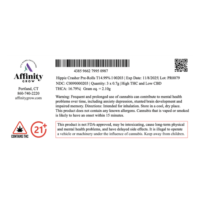 Affinity Grow - Hippie Crasher (I) T14.99% 0.7g Pre-Rolls 3pk (2.1g) C0090000203 *NP - Image 2