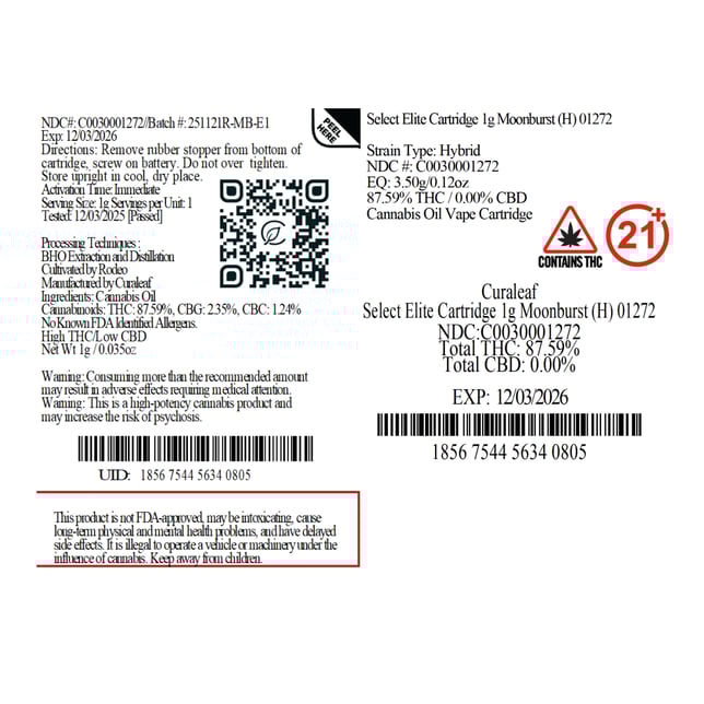Select  Moonburst (H) Elite Vape Cartridge  C0030001272 - Image 3