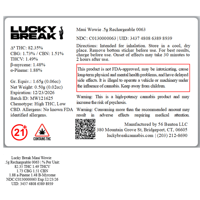 Lucky Break - Maui Wowie (H) Disposable Vape (0.5g) C0130000063 - Image 2