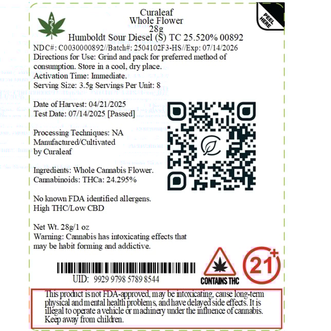 Curaleaf - Humboldt Sour Diesel (S) Flower  C0030001012 - Image 3