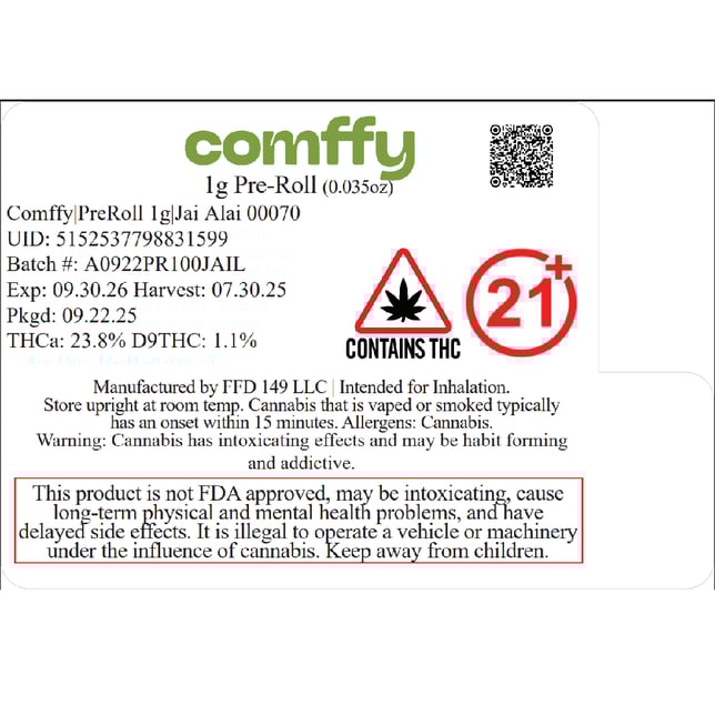 Comffy - Jai Alai (S) 1g Pre-Roll 1pk (1g) C0140000030 - Image 2