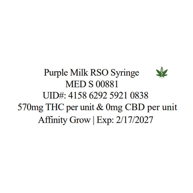 Affinity Grow Purple Milk (S) RSO Syringe C0090000881 - Image 2
