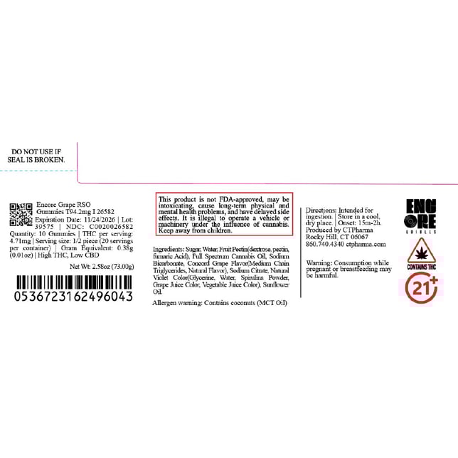 Encore - Grape (I) RSO Gummies (8.88mg 10pk) C0020026481 - Image 2