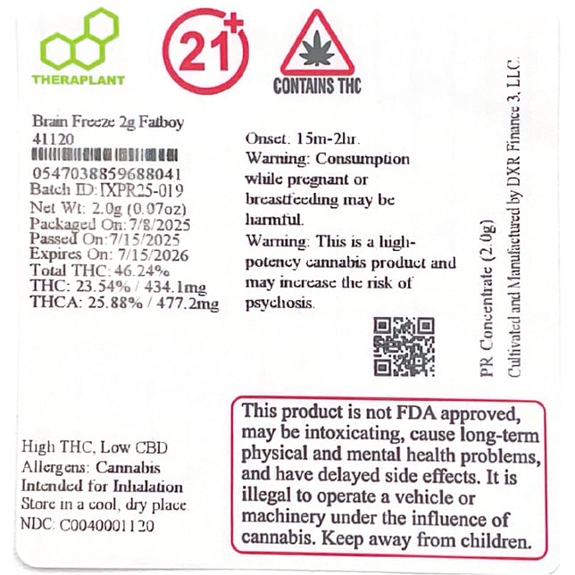Theraplant - Brain Freeze (I) Infused Pre-Roll 1pk (2g) C0040001120 - Image 2