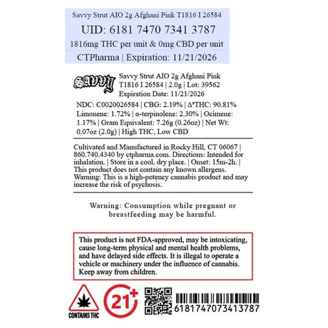 Savvy - Afghani Pink (I) Strut Disposable Vape (2g) C0020026584 - Image 2