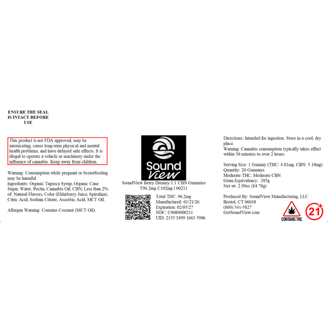 SoundView - Berry Dreamy (I) Gummies (4.81mg THC 5.1mg CBN 20pk) C0080000211 - Image 2