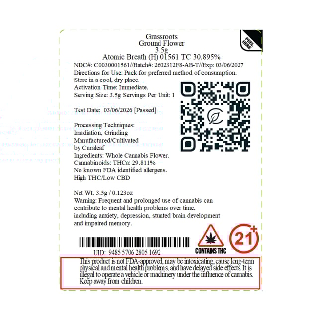 Grassroots - Atomic Breath (H) Ground Flower  C0030001561 - Image 2