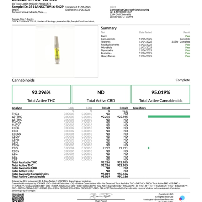 Lighthouse - Sour Diesel (S) Live Resin Vape Cartridge (1g) C0060000334 - Image 3