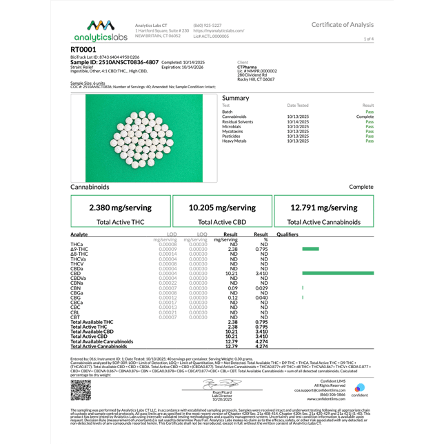 Avexia - Relief Tablets (2.38mg THC 10.21mg CBD 40pk) C0020026450 - Image 4