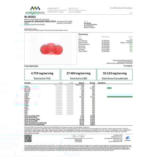 SoundView - Raspberry Lime (H) Gummies (4.76mg THC 27.4mg CBD 20pk) C0080000202 - Image 3