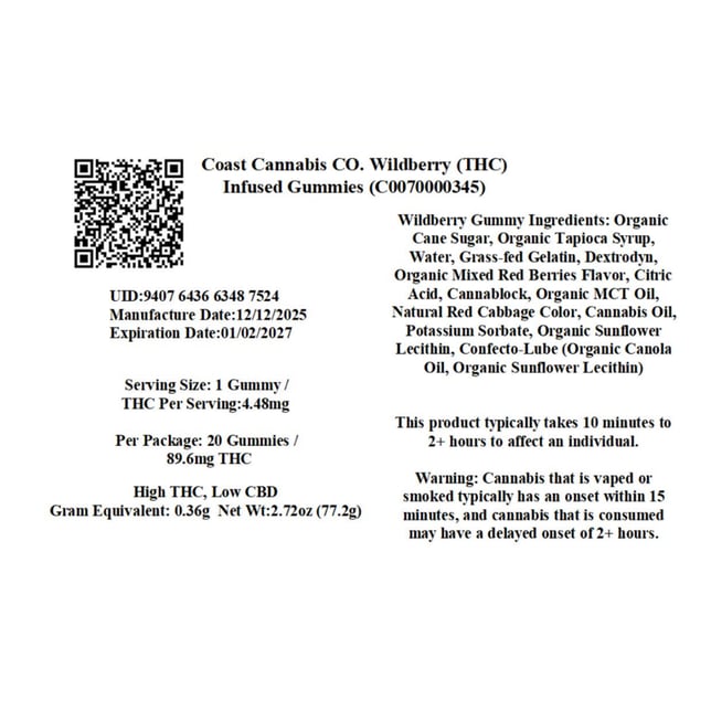 Coast Cannabis Co. - Wildberry (I) Gummies (4.48mg 20pk) C0070000345 - Image 2