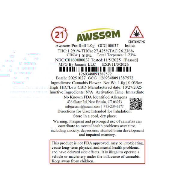 Awssom - GCG (I) 1g Pre-Roll 1pk (1g) C0160000037 *NP - Image 2
