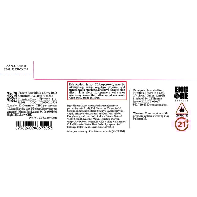 Encore - Sour Black Cherry (H) RSO Gummies (9.98mg 10pk) C0020026474 - Image 2
