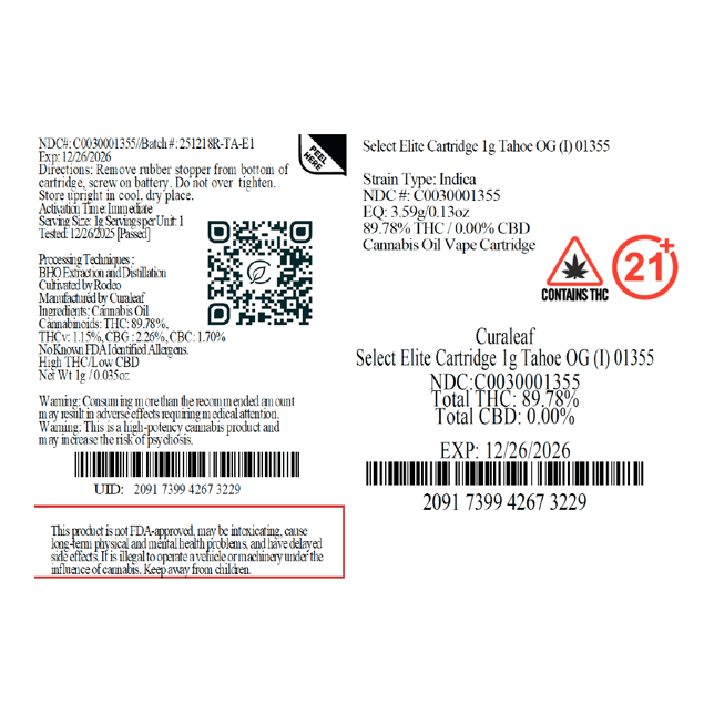 Select  Tahoe OG (I) Elite Vape Cartridge  C0030001355 - Image 3
